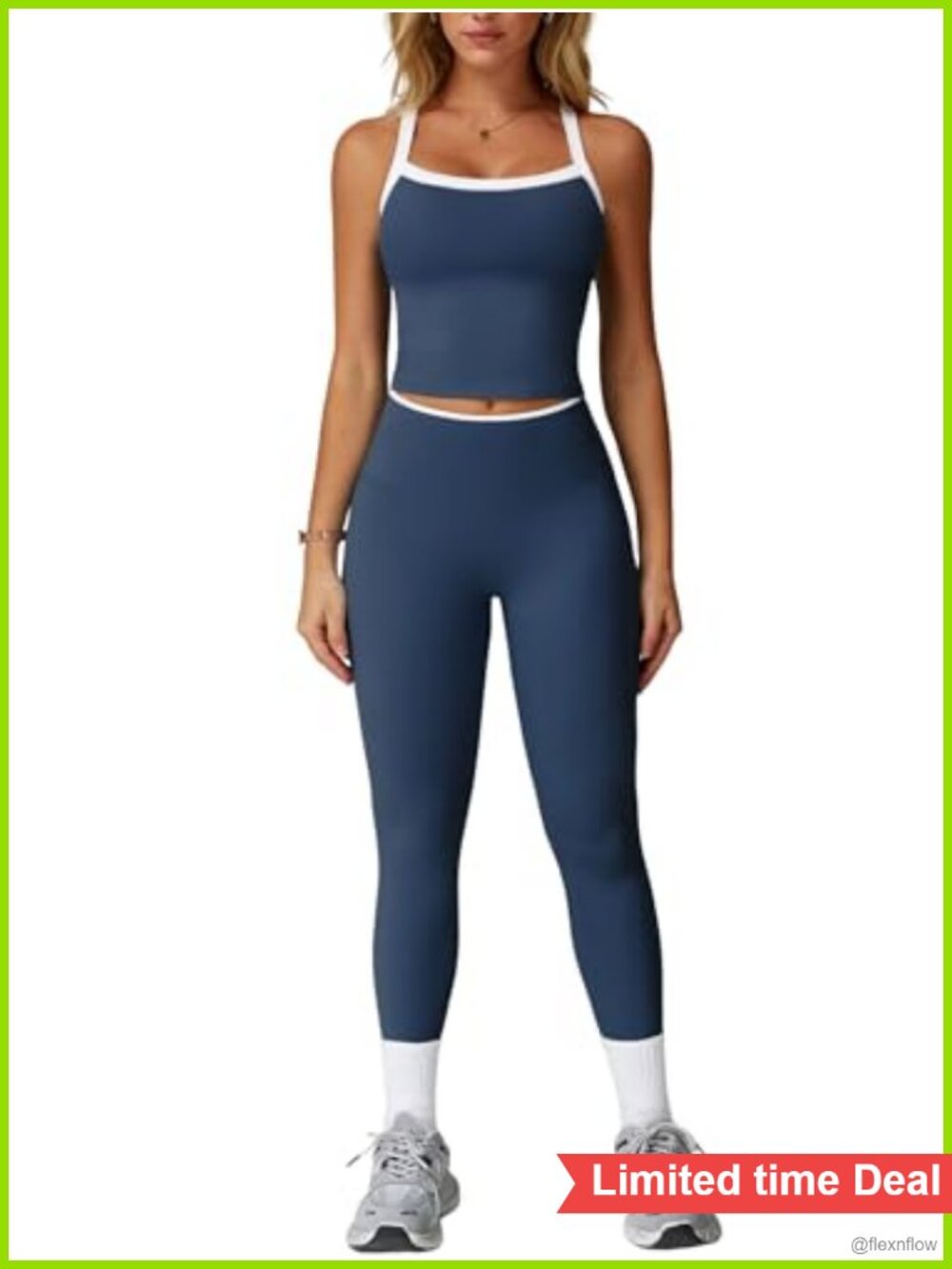Two Piece Workout Set Cross Back Tank High Waist Leggings